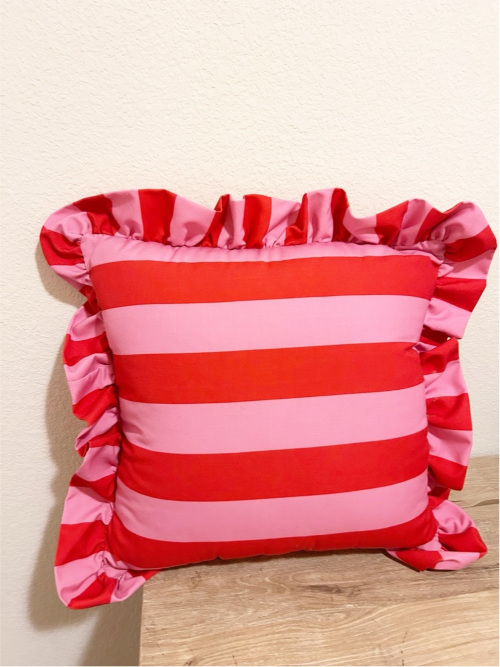 New Maeve by Anthropologie Striped Ruffle Indoor/Outdoor Pillow Pink - Picture 3 of 3